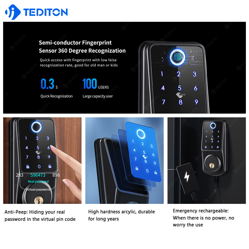 High Quality Electric Rfid Card Code Combination Wifi Smart Door Lock with Touch-Screen Keypad Deadbolt