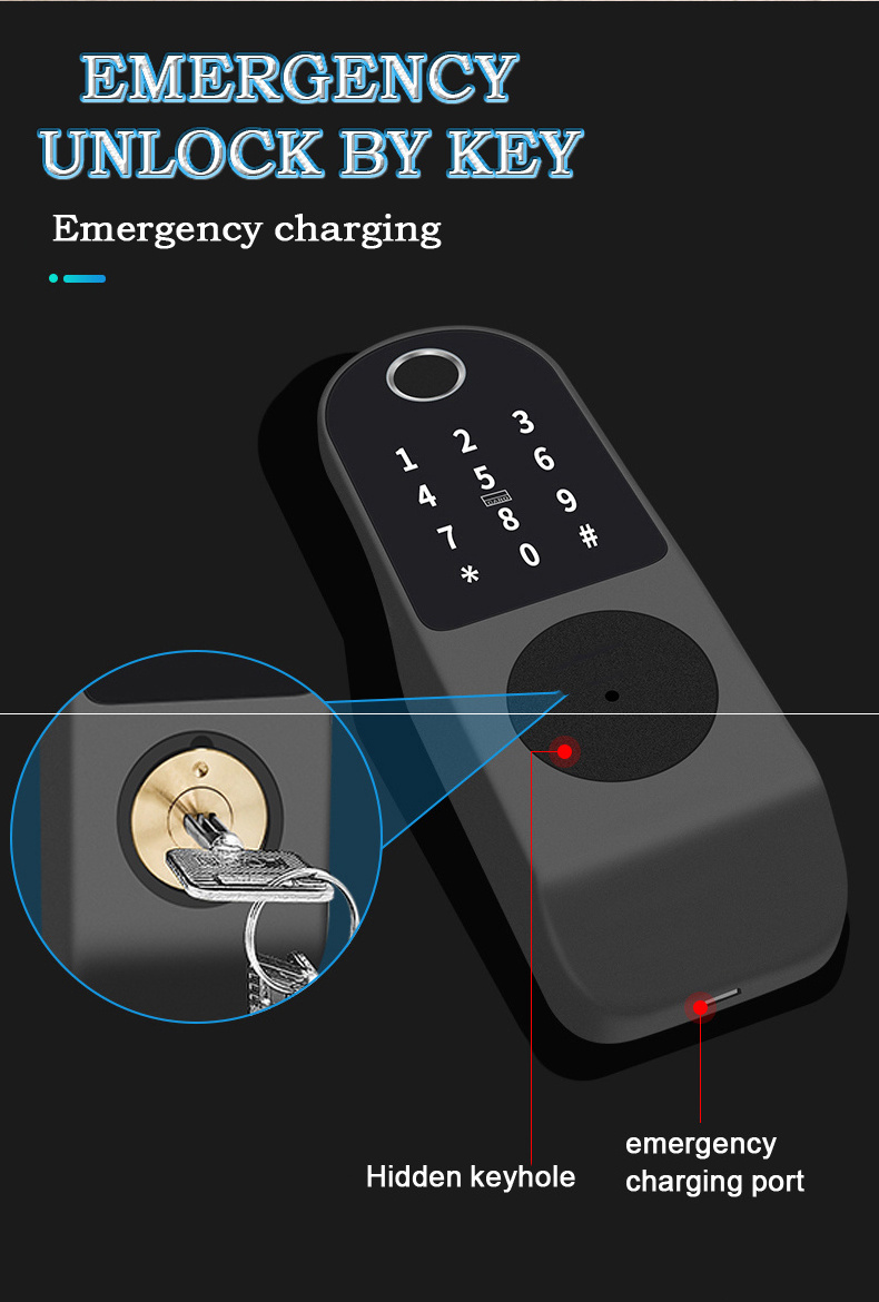 Waterproof Tuya APP Smart Electronic Rim Biometric Fingerprint Lock with WIFI