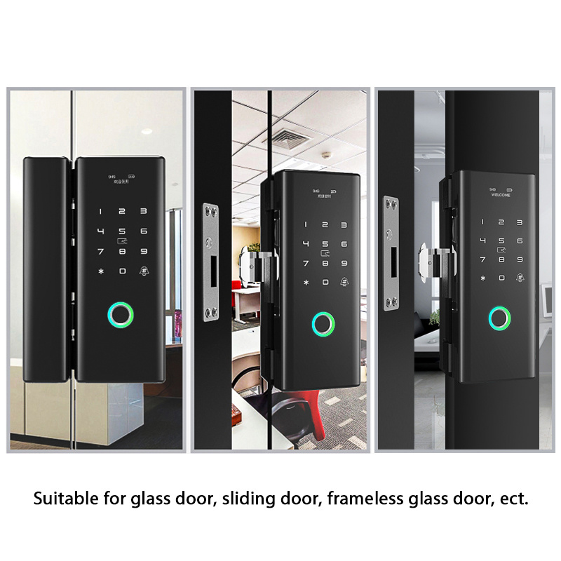 Luxury Keyless Biometric Fingerprint Password Rifd Digital Door Lock for Double Frameless eletronic door lock for glass door