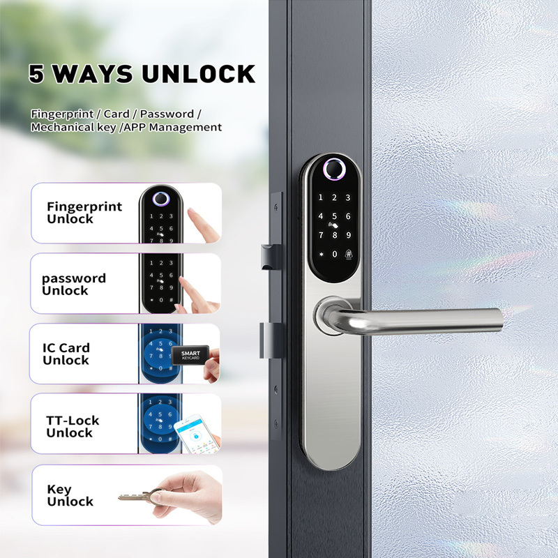 Tediton Digital Locks Front Door Handle Electronic Security Keyless Entry Smart Aluminum Sliding ttlock hotel door lock system