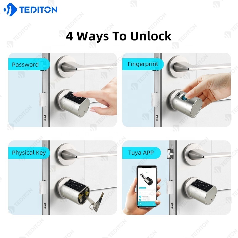 Tediton Waterproof Euro Cylinder Door Lock European TUYA APP Adjustable Cylinder Fingerprint Door Lock