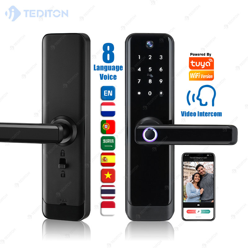 WiFi Video call Smart Lock Door Handle tuya app Fingerprint Keyless Entry cerraduras inteligentes con camara