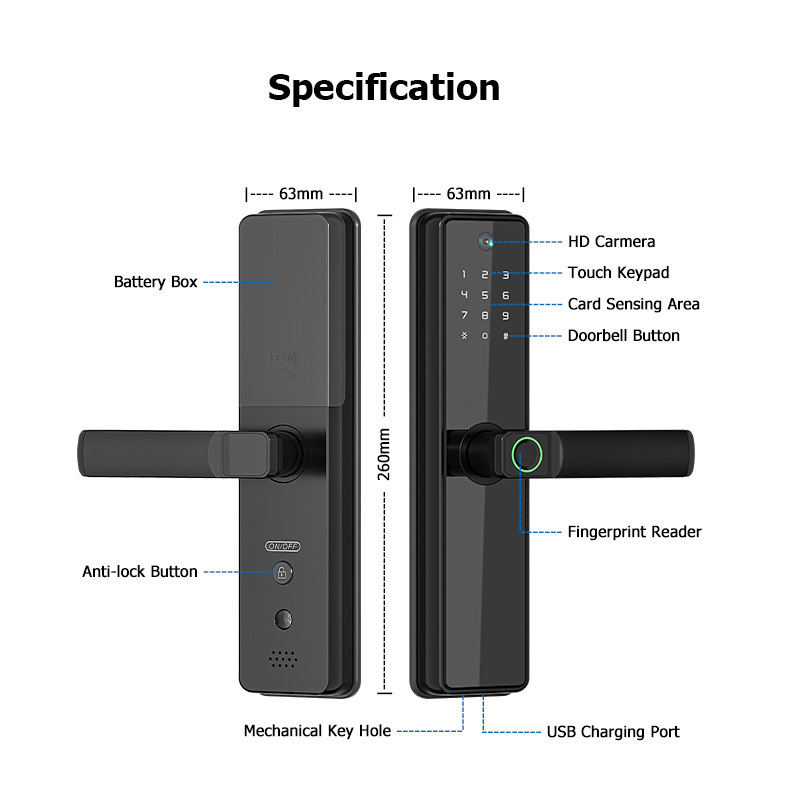 tuya wifi smart door lock with camera doorbell bedroom home digital biometric fingerprint intelligent handle electronic locks