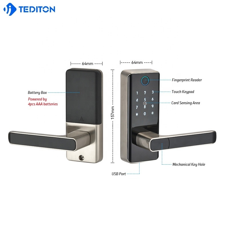 Tediton Safety APP Electric Fingerprint Card Code Combination Smart Door Lock with Touch-Screen Keypad