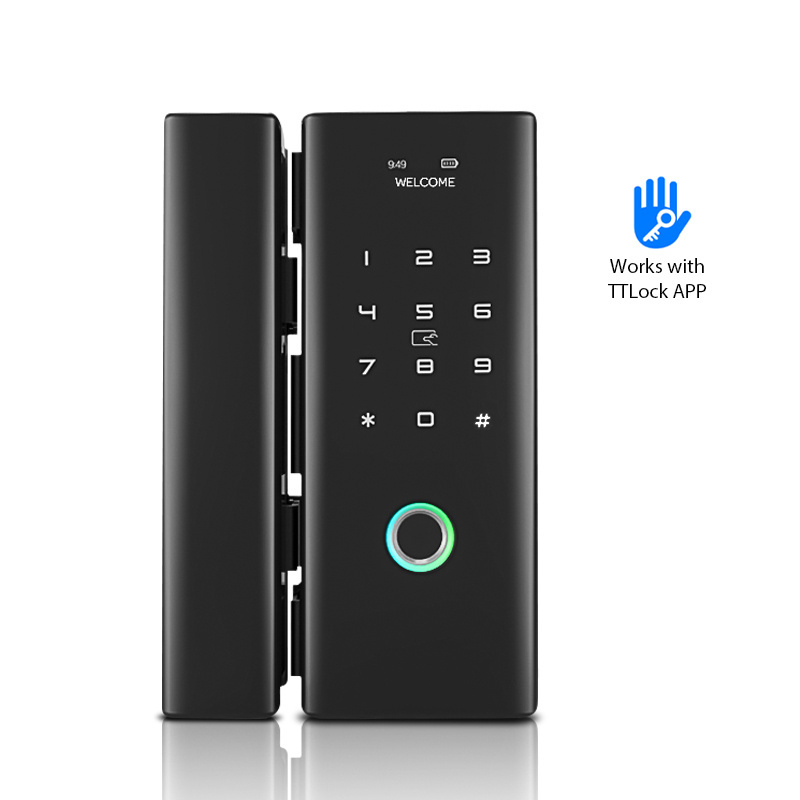 Luxury Keyless Biometric Fingerprint Password Rifd Digital Door Lock for Double Frameless eletronic door lock for glass door