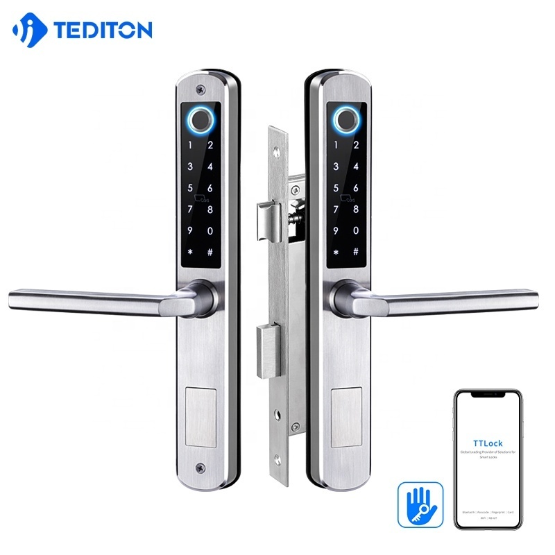 Ttlock APP Remote Double Sided Combination Glass Door Lock with Fingerprint Guangdong hyh Hardware