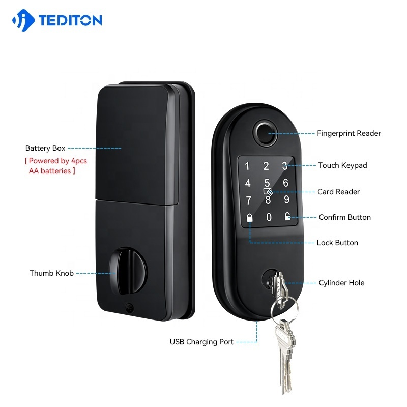 Tediton TTlock APP WiFi Electronic Smart Password door lock with Biometric Fingerprint Rfid Code Combination