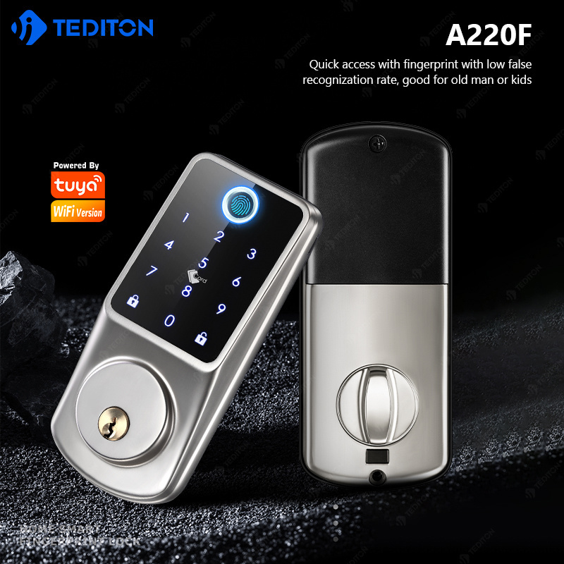 TEDITON Smart Door Lock Custom Wireless WiFi Keyless Door Lock by Tuya App Reader Code Card Fingerprint Door Lock