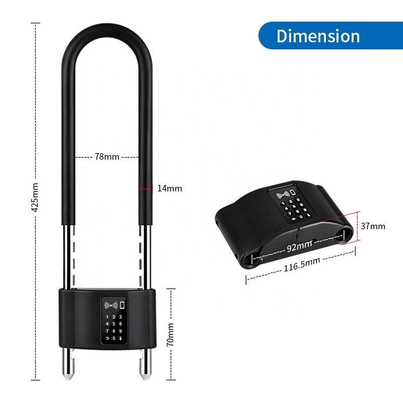 Waterproof APP Control Bicycle U Shape Lock Smart Bike Lock with Ttlock APP Passcode Rfid Card