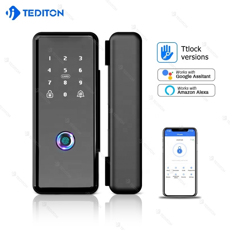 Tediton Frameless Sliding Door Lock for Office TT Lock Touch Keypad Fingerprint Smart Glass Door Lock