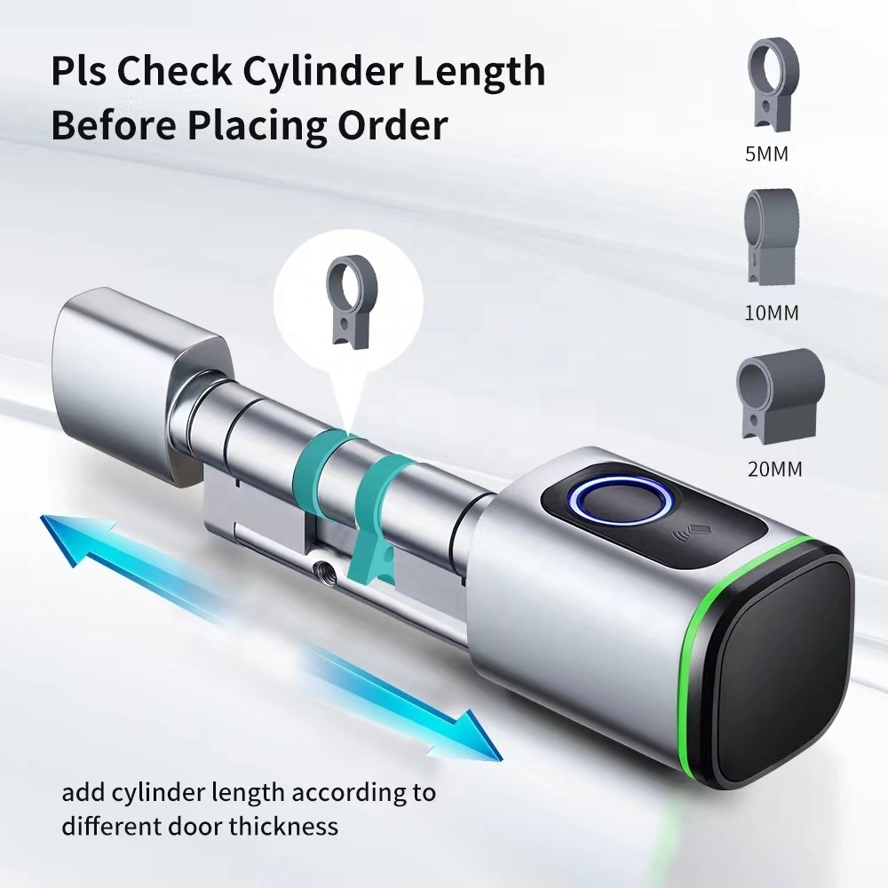 OEM Euro Cylinder Fingerprint Rfid Card Digital Adjustable Cylinder Size TUYA APP Smart Lock