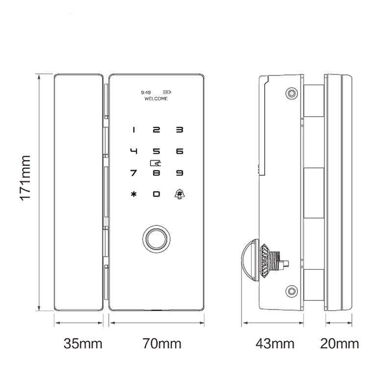 Luxury Keyless Biometric Fingerprint Password Rifd Digital Door Lock for Double Frameless eletronic door lock for glass door