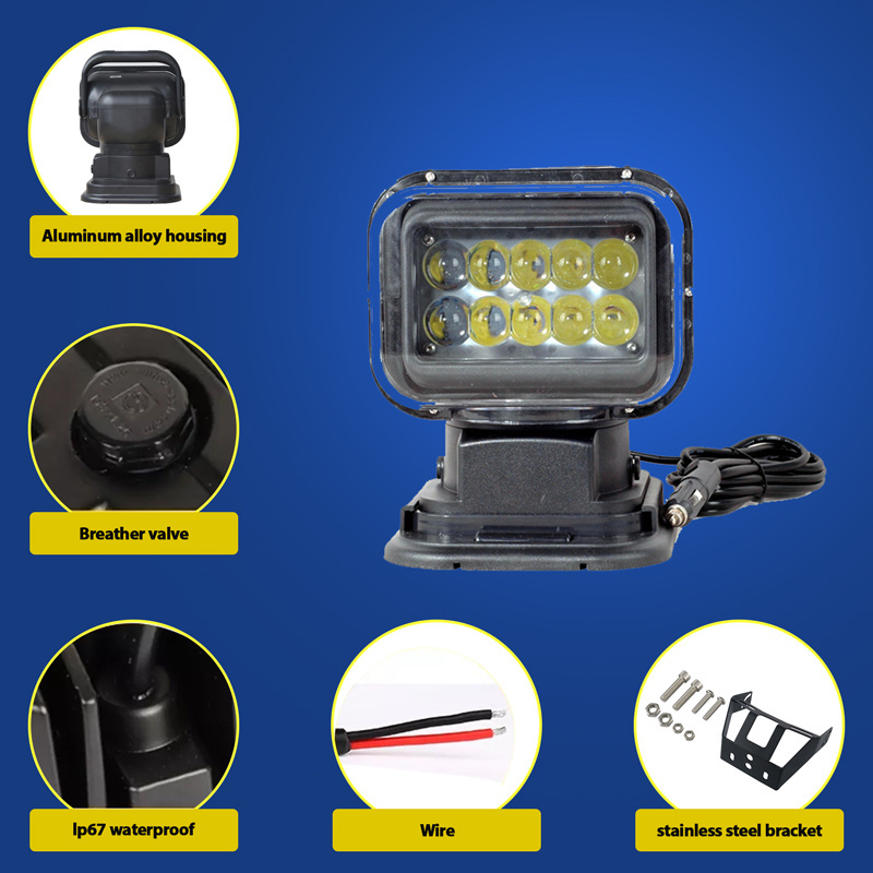 50W 7inch led search light remote control vehicle marine magnetic 12V boat light spot led work light