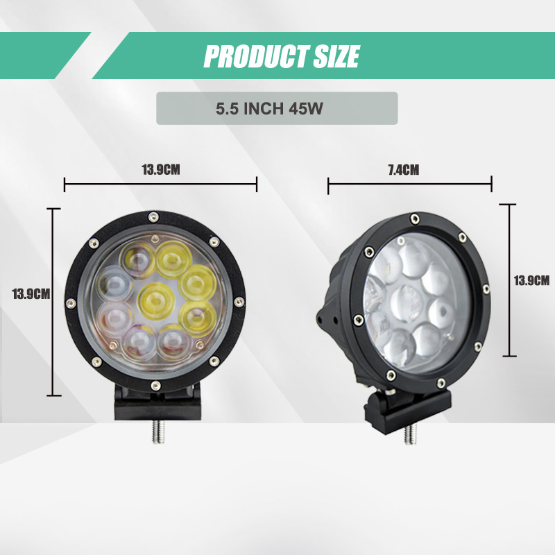 5.5 inch 4d LED work light 45W LED spot light with Silver Black Front frame for boat vessel marine offroad 4x4