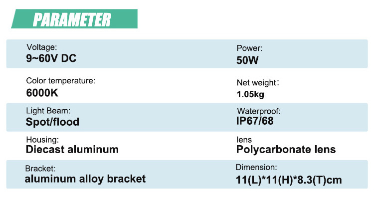 car atvs car accessories  Agriculture 5inch 50W led tractor work light 4x4 spotlight with flush mount led work light