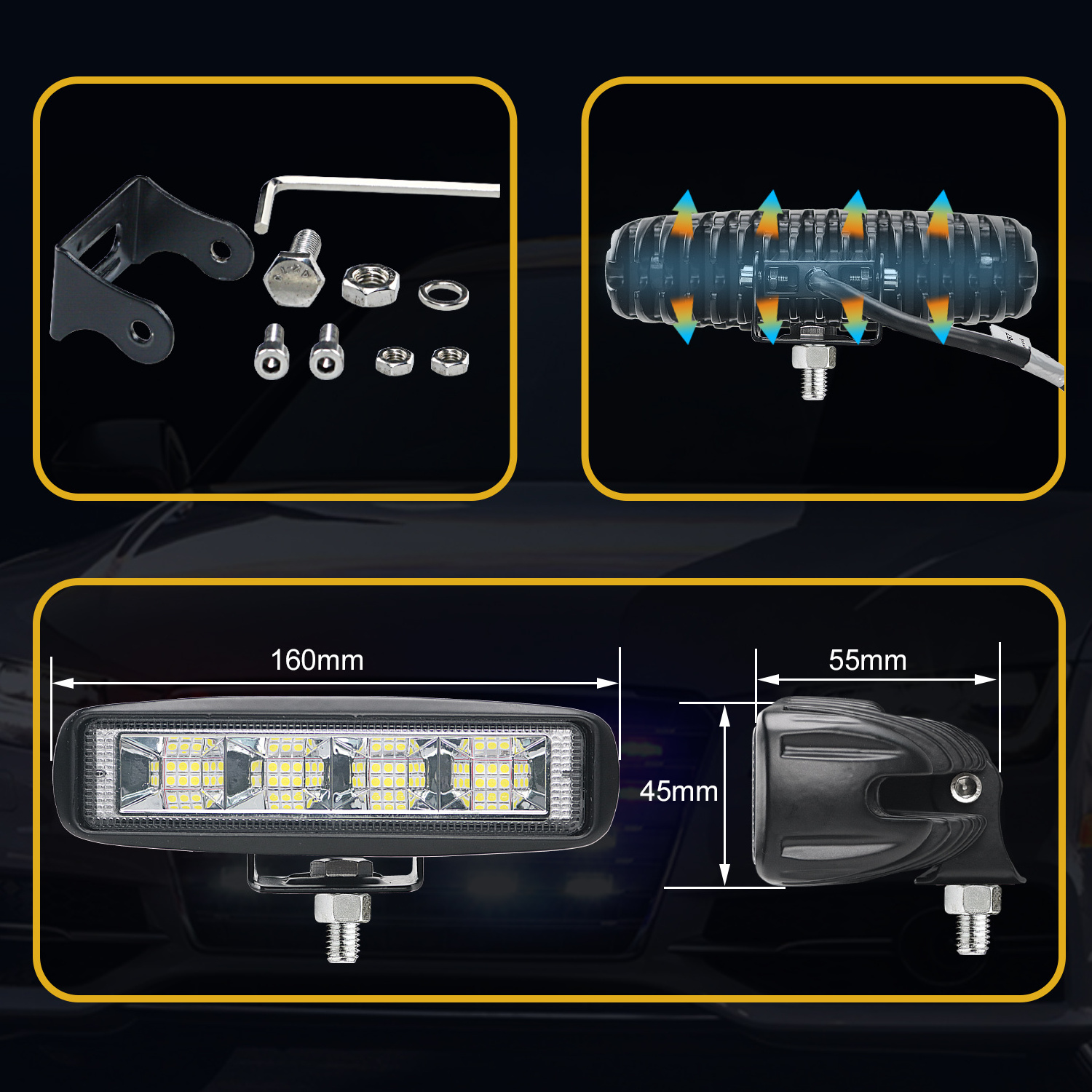 factory OEM ODM  led work light bar 24v12v led car work light flood beam bar car suv atv atv 24 volt led bar light dual color