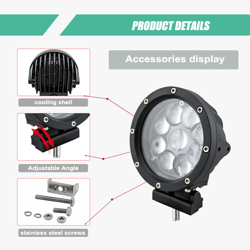 5.5 inch 4d LED work light 45W LED spot light with Silver Black Front frame for boat vessel marine offroad 4x4