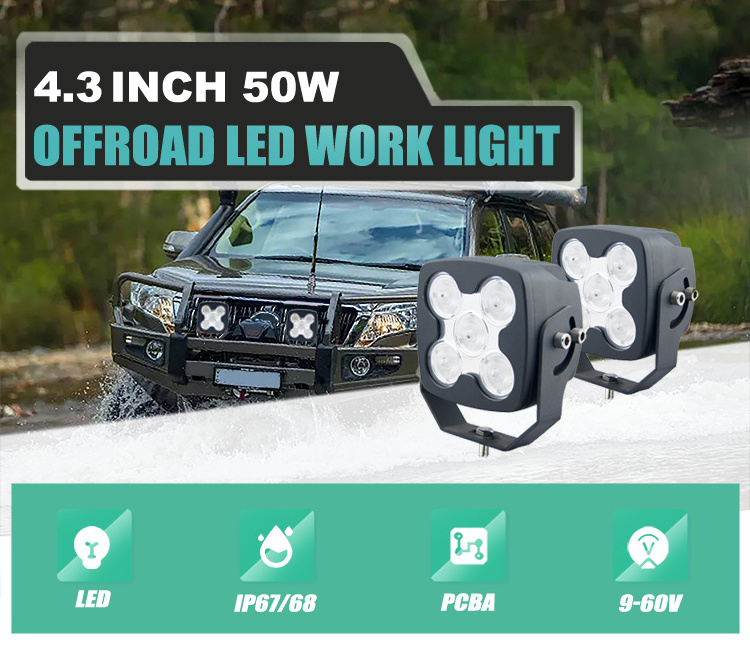 car atvs car accessories  Agriculture 5inch 50W led tractor work light 4x4 spotlight with flush mount led work light