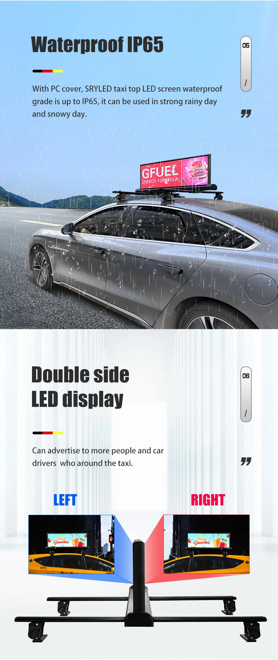 taxi rear window led Outdoor waterproof 3G/4G taxi roof led display/led screen car advertising/taxi top sign OEM Factory Custom