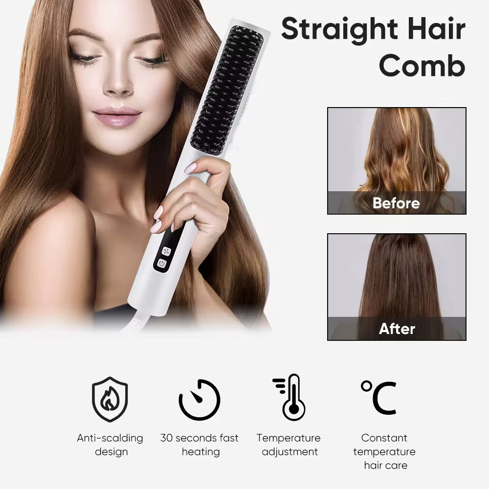 Hair Straightener Brush Hair Straightening Comb Hot Brush Fast Ceramic Ptc Heating Smoothing Brush Oem Odm Factory Manufacturer