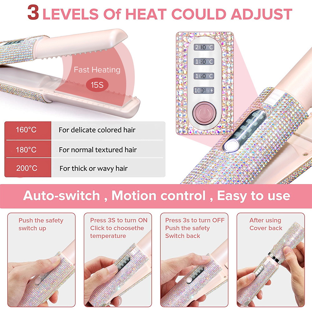 2 In 1 Curling Iron Hair Straightener Flat Iron Styl Factory Supply Portable Wireless Mini Hair Straightener Flat Iron