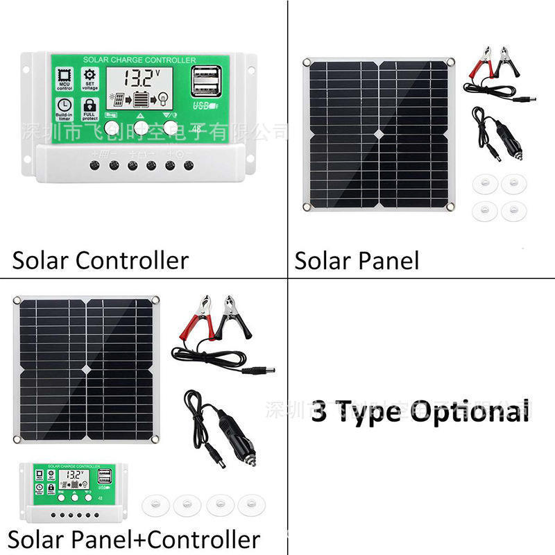 Portable 25W Mono Solar Panel Kit avto auto Trickle battery charger Maintainer with 10A Controller 10V For RV Car Boat