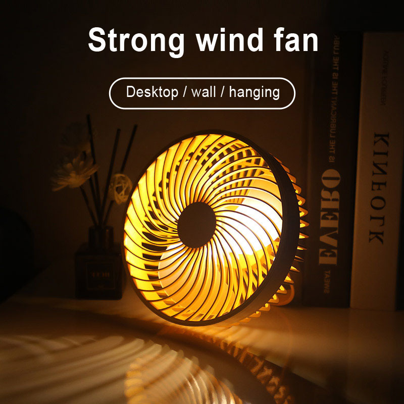 Modern 3 blades ceiling small fan electronic rechargeable  wall hang USB mini fan with Led night light