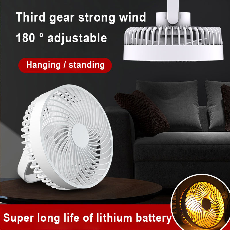 Modern 3 blades ceiling small fan electronic rechargeable  wall hang USB mini fan with Led night light