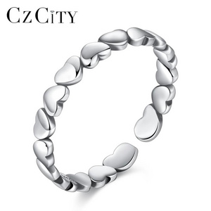 CZCITY 925 Sterling Silver Adjustable Rings Women Wholesale Minimalism Heart Design Open Ring