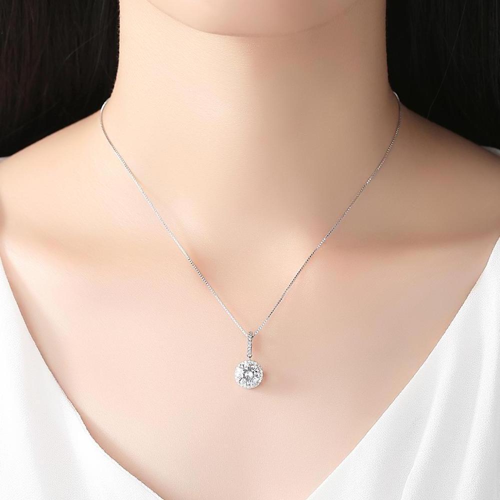 CZCITY 925 Sterling Silver Necklace Chains Pendant Women Jewelry Elegant Style Round CZ Pendants