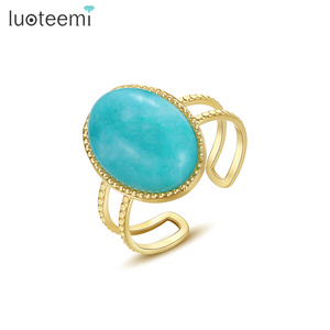 SP-LAM Vintage Stainless Steel Elegant Oval Cut Big Stone Engagement Cocktail Design Jewelry Turquoise Ring Woman