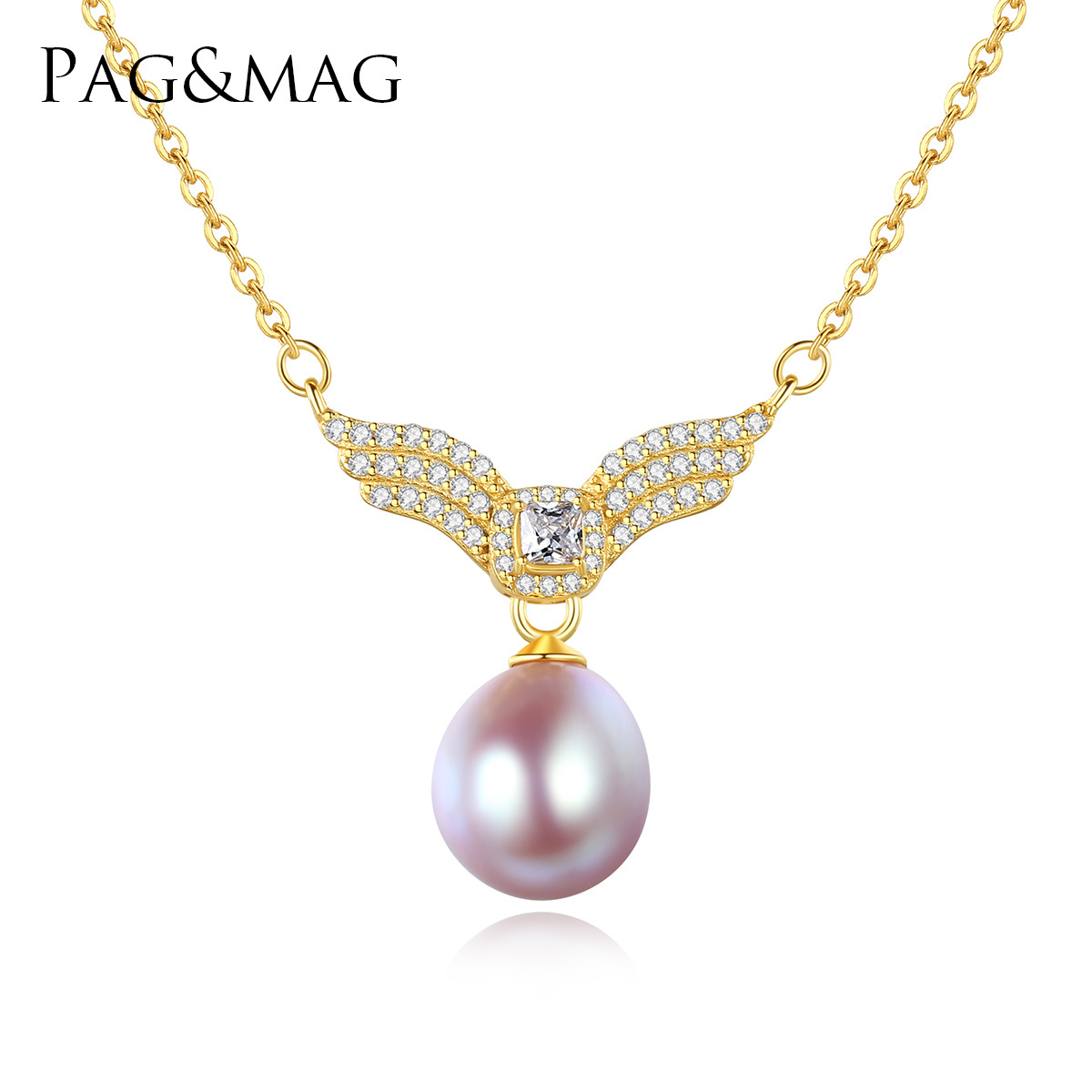 PAG&MAG Tahitian Pearl Necklace Freedom Tiny Cute Wings Necklace S925 Sterling Silver Pendant Necklace Wholesale