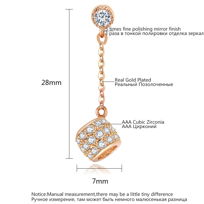 LUOTEEMI Trendy Bridesmaid 20mm Long Chain With Cubic Zirconia Hollow Ball Stud Earrings