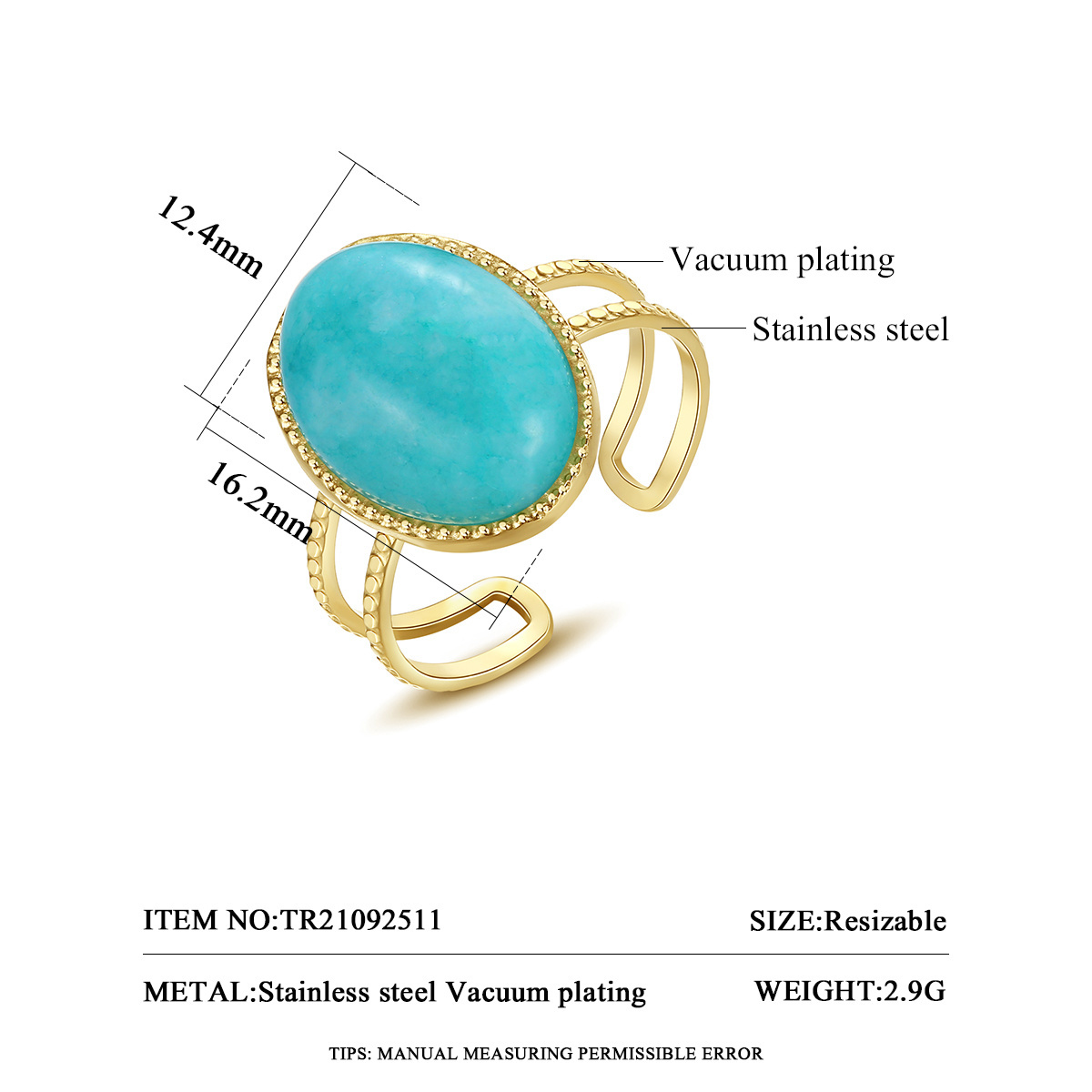 SP-LAM Vintage Stainless Steel Elegant Oval Cut Big Stone Engagement Cocktail Design Jewelry Turquoise Ring Woman