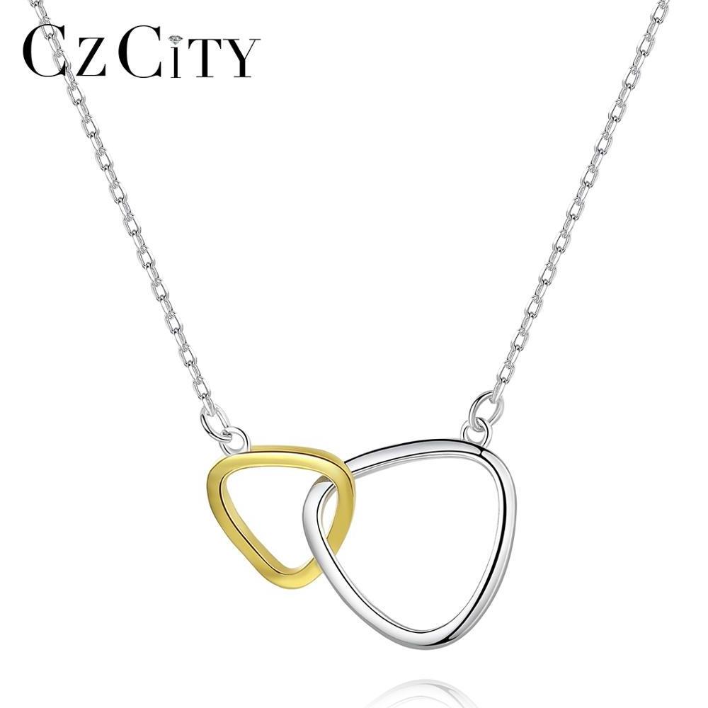 CZCITY  S925 Sterling Silver Exquisite Design Double Circle Pendant Necklace for Women