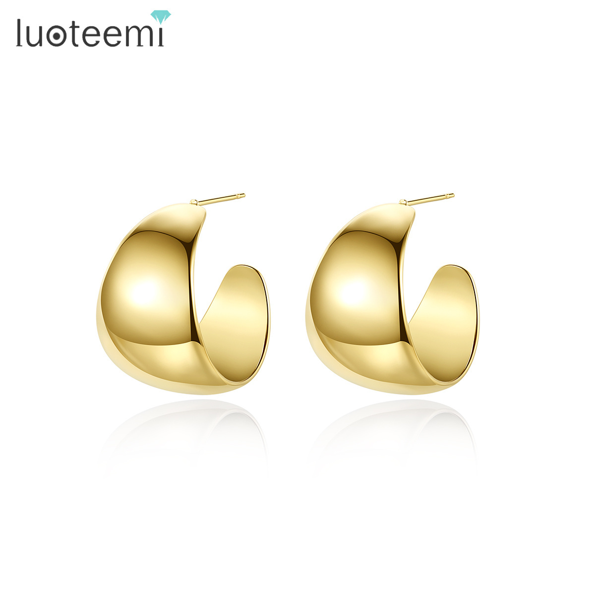 LUOTEEMI Chunky Hoop Earing Woman Stainless Steel Fashion Plated Geometric Trendy Hot Sale Big Gold Earrings