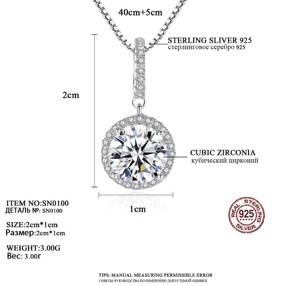 CZCITY 925 Sterling Silver Necklace Chains Pendant Women Jewelry Elegant Style Round CZ Pendants