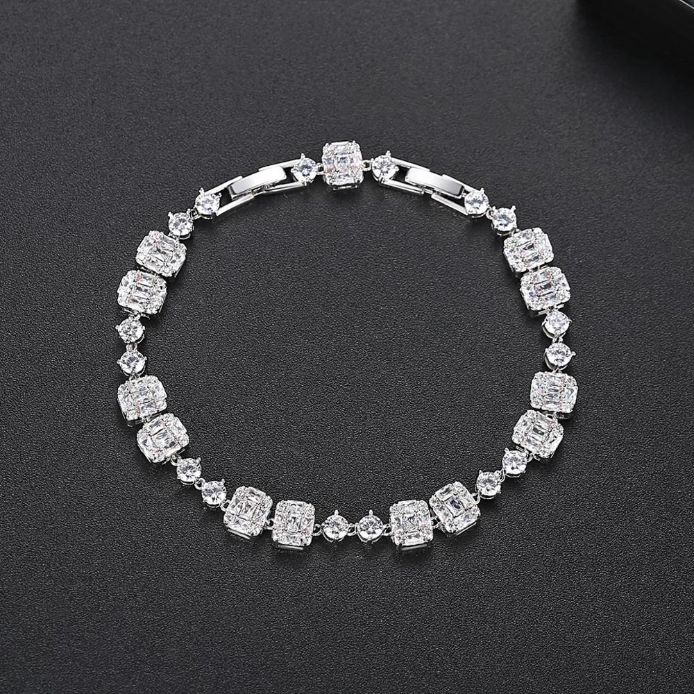 LUOTEEMI Simple Design Square and Round CZ Bracelet of Woman Girl Daily and Party High Quality Jewelry