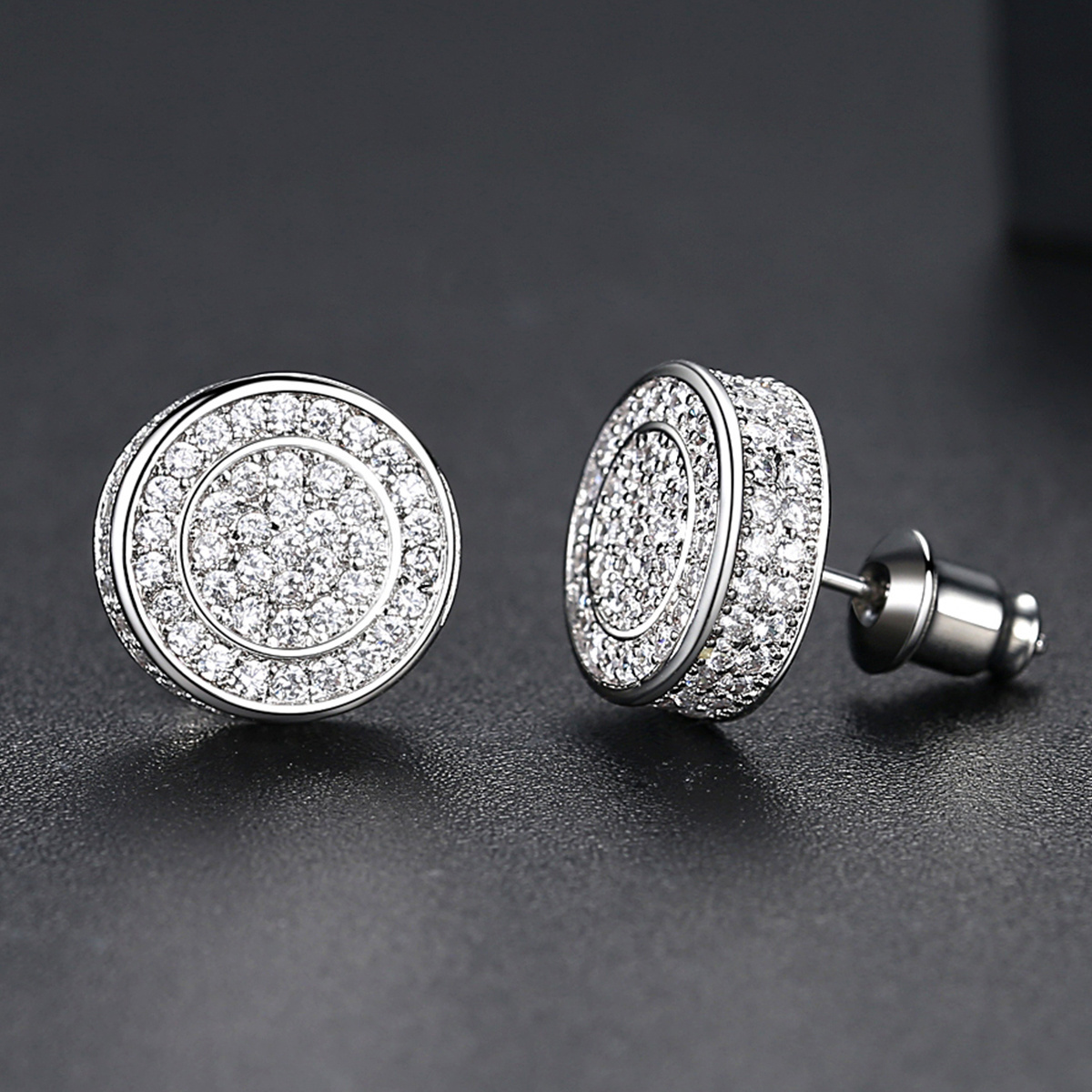 JINSE Western Punk Black Hot Sale Earing Hip Hop Trendy Cz Stud Fashion Cubic Zirconia Man Ice Earring