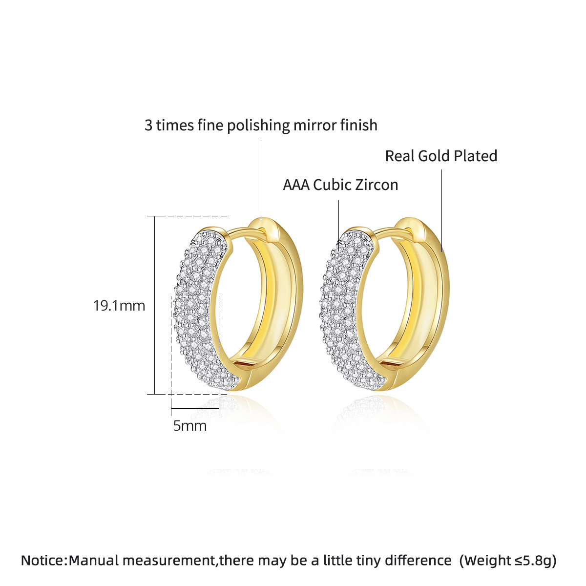 LUOTEEMI Yiwu Factory Wholesale Stock Jewelry Daily Wear Clear CZ Inlaid Huggie Hoop Earrings For Women