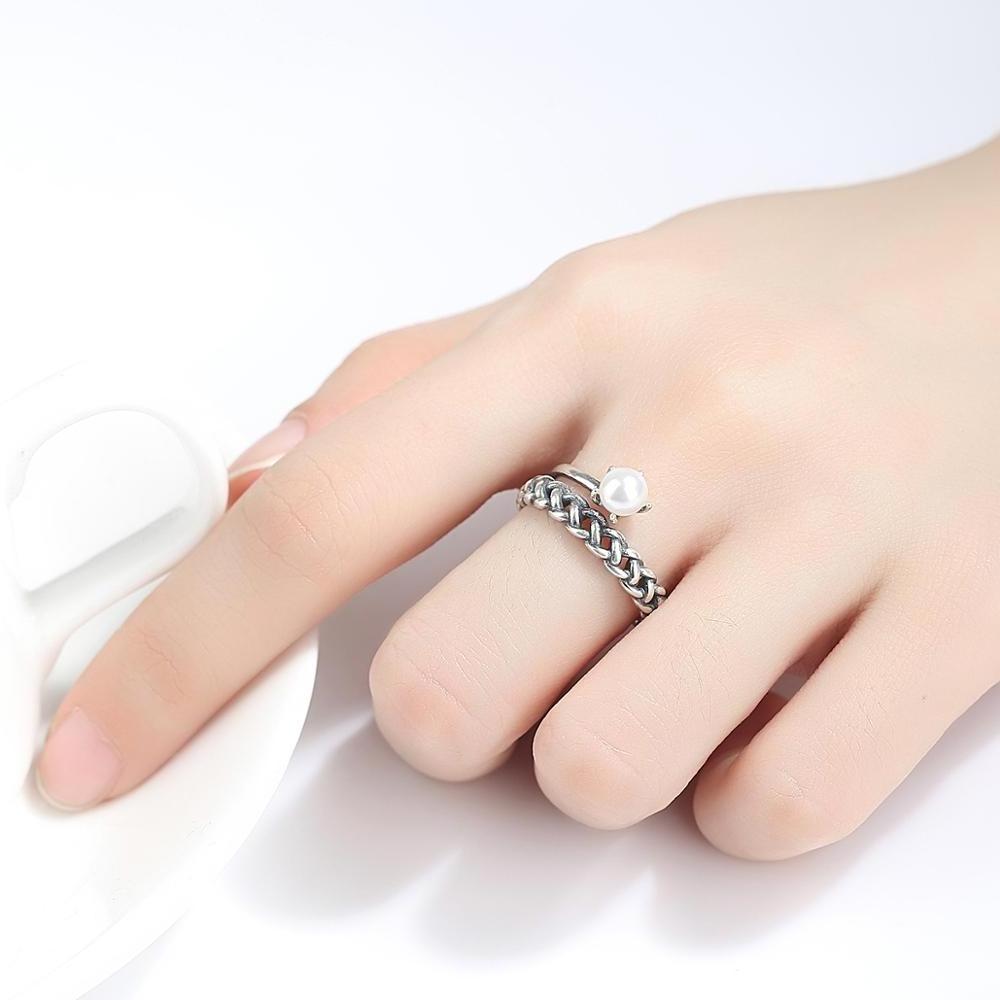 CZCITY Imitation Pearl Rings 925 Silver Vintage Punk Fashion Ring Girls and Boys Fine Jewelry for Women