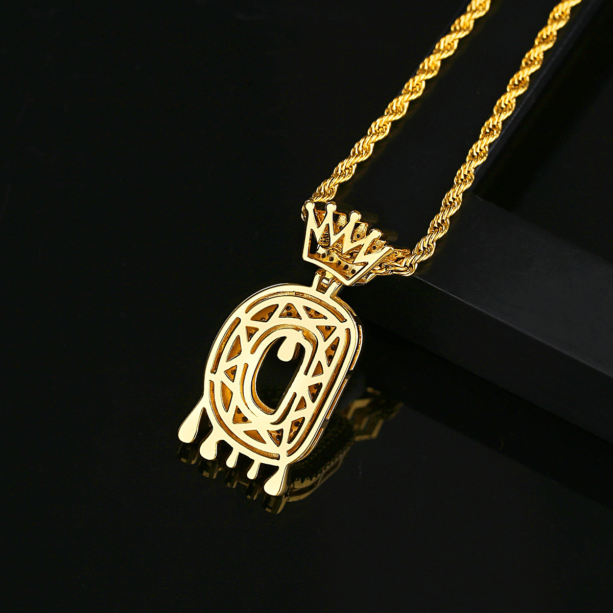 JINSE Men Gold Plated Hip Hop Twist Chain 26 Initial Letter Pendant Necklace Jewelry with Full 3A Zircon Stone