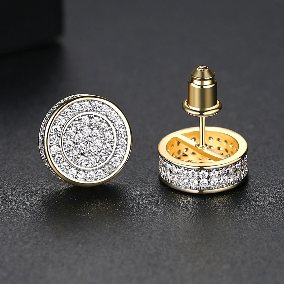 JINSE Western Punk Black Hot Sale Earing Hip Hop Trendy Cz Stud Fashion Cubic Zirconia Man Ice Earring