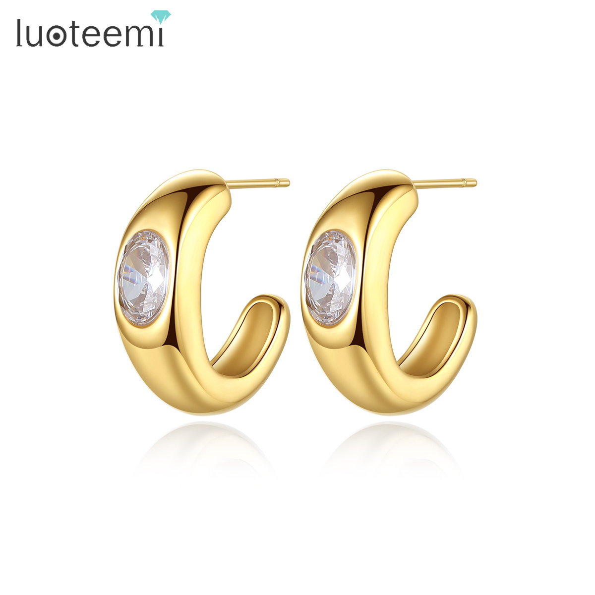 LUOTEEMI Earing 2022 Jewelry Fashion Geometric Woman Large Big Gold Plated Stainless Steel Hoop Earrings