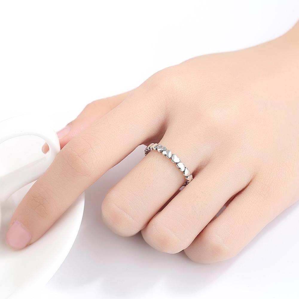 CZCITY 925 Sterling Silver Adjustable Rings Women Wholesale Minimalism Heart Design Open Ring