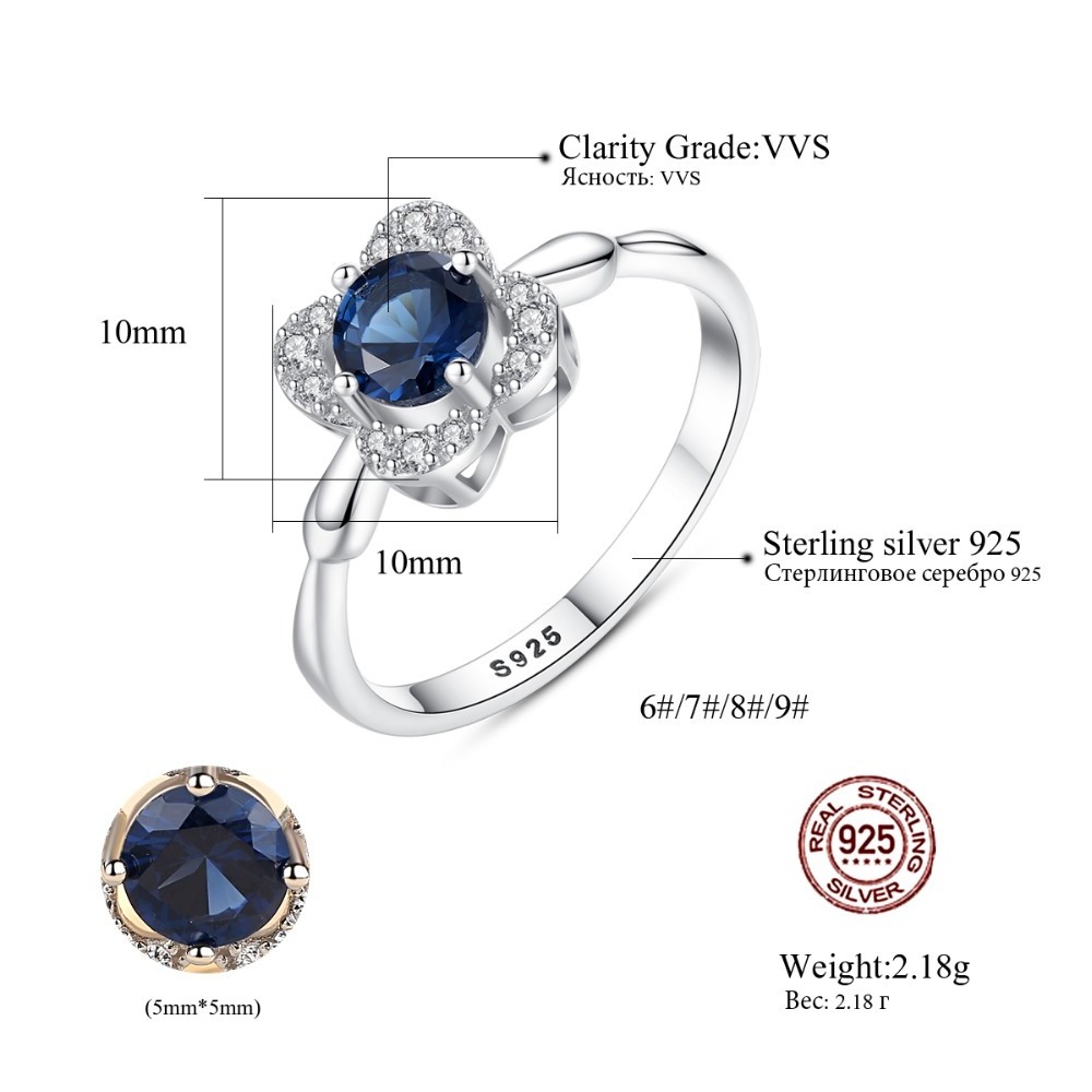 CZCITY Blue Gem Crystal Rhinestone CZ 925 Sterling Silver Flower Rings Smooth Surface Adjustable Gemstone Ring