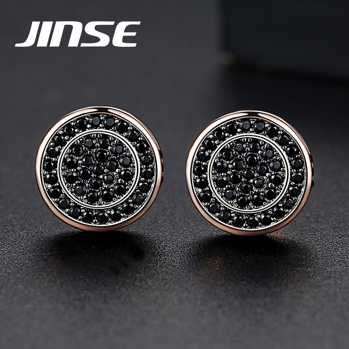 JINSE Western Punk Black Hot Sale Earing Hip Hop Trendy Cz Stud Fashion Cubic Zirconia Man Ice Earring