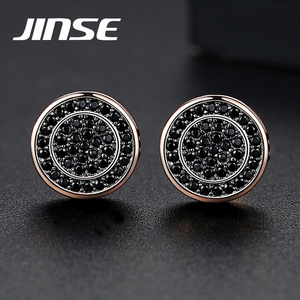 JINSE Western Punk Black Hot Sale Earing Hip Hop Trendy Cz Stud Fashion Cubic Zirconia Man Ice Earring