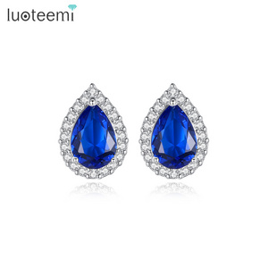 LUOTEEMI Platinum Plated High Quality Tear Drop Design A AA CZ Crystal Stud Earring for Wedding Romantic Jewelry