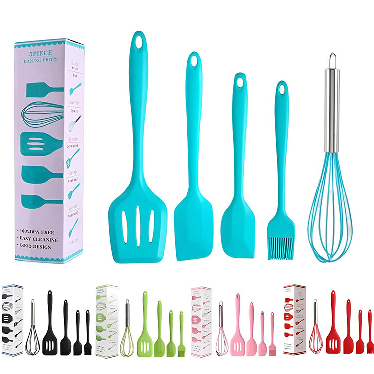 Wholesale 5Pcs Bpa Free Heat Resistant Non Stick Silicone Spatula Kitchen Wares Set Cooking Utensil